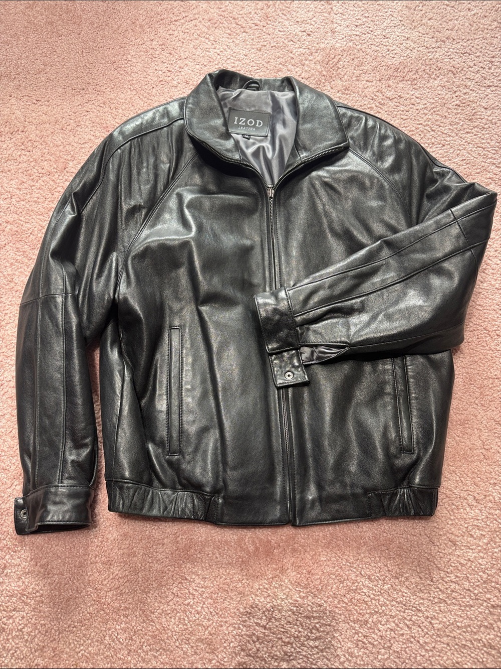 Izod Black Leather Bomber Jacket